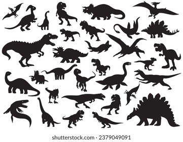 Dinosaur silhouettes set. Vector illustration isolated on white background