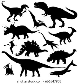 Dinosaur silhouettes set. Vector illustration isolated on white