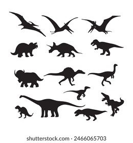 Dinosaur silhouettes vector illustration isolated on white background. Prehistoric animal vector silhouette. Black dinosaur silhouettes for kids.