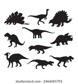 Dinosaur silhouettes vector illustration isolated on white background. Prehistoric animal vector silhouette. Black dinosaur silhouettes for kids.