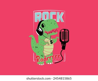 Dinosaur singing illustration for print on t shirt or other use