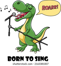 Dinosaur singing with a microphone