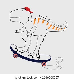 dinosaur skate hat travel wind boy tee illustration art vector