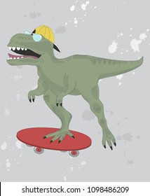 Dinosaur skate isolated on gray background. Trendy dino cartoon for web site, label, poster, placard and print template. Creative art concept, vector illustration, eps 10