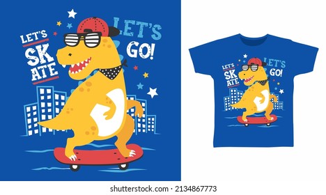 Dinosaur Skateboard Cartoon Tshirt Concept Design