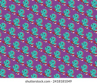 Dinosaur with skateboard illustration, pattern, vector, for backgrounds, children's fabric textures