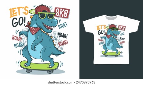 Dinosaur Skateboard Street Vector Illustration Tshirt Designs