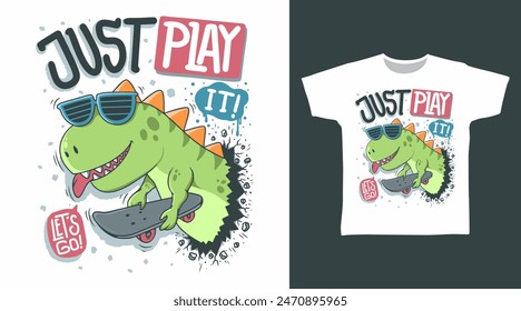 Dinosaur with Skateboard Vector Illustration Tshirt Designs