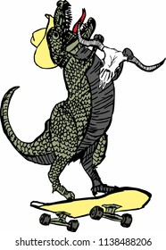 dinosaur skater graphic design vector art