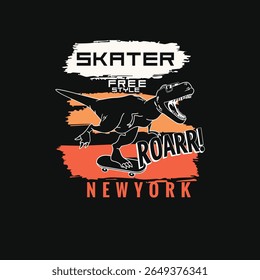 Dinosaur Skater Roar nova york vetor gráfico T