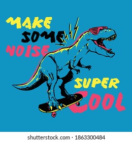 Dinosaur skater vector design for kids fashion print