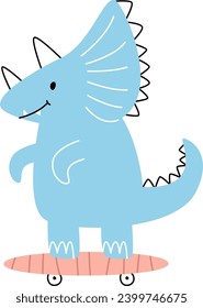 Dinosaur Skating Doodle Vector Illustration