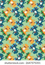 Dinosaur Skating Seamless Pattern Wrapping Pager Vector