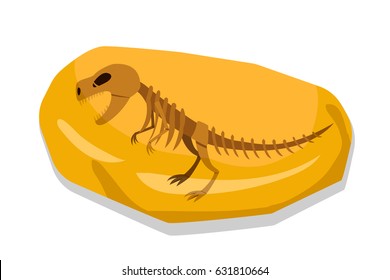 Dinosaur skeleton in amber fossil, vector design