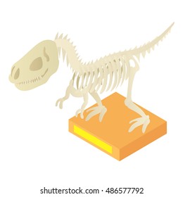 Dinosaur skeleton in archeology museum icon in cartoon style isolated on white background vector illustration