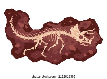 Dinosaur skeleton bone, fossil excavation of archeology isolated. Prehistoric reptile skeleton lying underground. Paleontological artifacts. Archaeological find