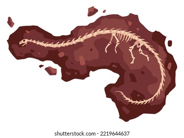 Dinosaur skeleton bone, fossil excavation of archeology isolated. Prehistoric reptile skeleton lying underground. Paleontological artifacts. Archaeological find