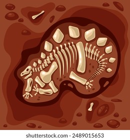 Dinosaur skeleton bones fossil excavations archeology isolated set. Vector flat graphic design cartoon illustration	
