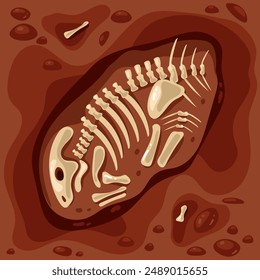 Dinosaur skeleton bones fossil excavations archeology isolated set. Vector flat graphic design cartoon illustration	
