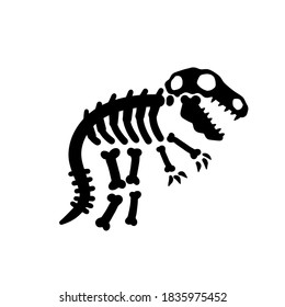 Dinosaur skeleton. Bones of prehistoric lizard. Silhouette of monster. Halloween element. Archeology and history. Cartoon dino illustration.