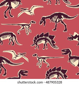 Dinosaur skeleton bones seamless pattern background