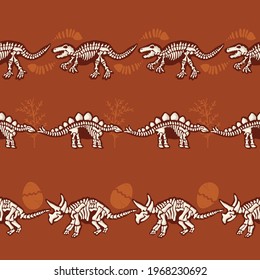 Dinosaur Skeleton and Bones Vector Seamless Horizontal Border Set