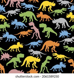Dinosaur skeleton bright colours. Vector seamless pattern. design for textile, clothes.
