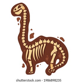 Dinosaur skeleton in cartoon style. The bones of a prehistoric animal underground. Archeology. Vector illustration isolated on white background.