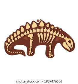 Dinosaur skeleton in cartoon style. The bones of a prehistoric animal underground. Archeology. Vector illustration isolated on white background.