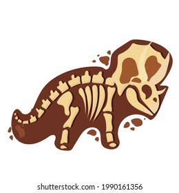 Dinosaur skeleton in cartoon style. The bones of a prehistoric animal underground. Archeology. Vector illustration isolated on white background.