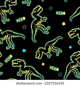 Dinosaur skeleton colorful. Vector seamless pattern. Desing for textile, clothes.