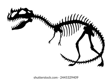 Dinosaur skeleton. Dino monsters icon. Shape of real animal. Sketch of prehistoric reptiles. Vector illustration isolated on white. Hand drawn sketch