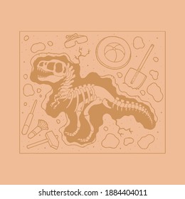 dinosaur skeleton discovery icon with brown background