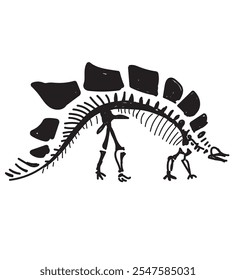 Dinosaur skeleton drawing black and white