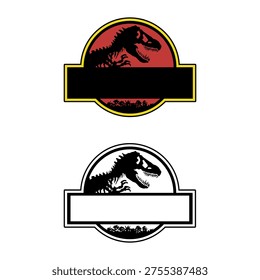 Dinosaur Skeleton Emblem Badge Template With Blank Banner For Customization