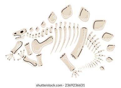 Dinosaur skeleton fossil bone dino museum archaeolog jurassic isolated set. Vector flat graphic design illustration
