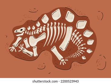 Dinosaur skeleton fossil bone paleontology museum concept. Graphic design element vector illustration