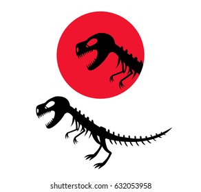 Dinosaur skeleton icon in silhouette style, vector