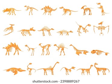 Dinosaur skeleton icons set cartoon vector. Pedestal fossil ancient. Bone gallery museum