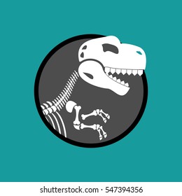 Dinosaur skeleton isolated. Remains of Tyrannosaurus. Skull T-Rex. Prehistoric monster. Ancient reptiles. Predator Jurassic
