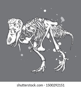 Dinosaur skeleton. Jurassic period, tyrannosaurus. Vector illustration for a card or poster, print on clothes. Ancient animal, predator.
