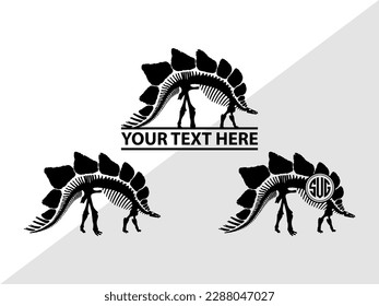 Dinosaur Skeleton Monogram Vector Illustration Silhouette