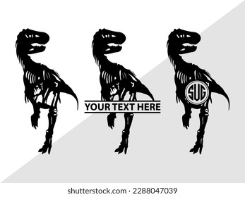 Dinosaur Skeleton Monogram Vector Illustration Silhouette