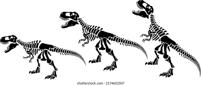 dinosaur skeleton negative space silhouette.Prehistoric creature bones isolated black and white clip art