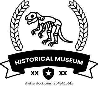 A dinosaur skeleton is on a black and white background