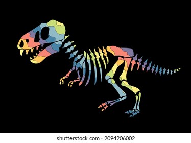 Dinosaur skeleton . Original design with rainbow dinosaur. Print for T-shirts, textiles, wrapping papers, webb. Drawn vector illustration