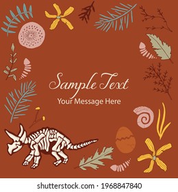 Dinosaur Skeleton and Other Botanical Fossils vector Frame Background