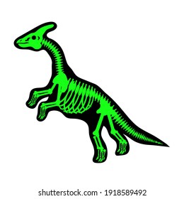 dinosaur skeleton parasaurolophus, vector illustration