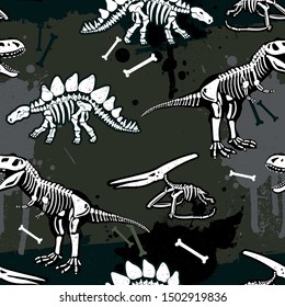 dinosaur skeleton seamless grunge pattern. Original design with t-rex, dinosaur. print for T-shirts, textiles, wrapping paper, web. 