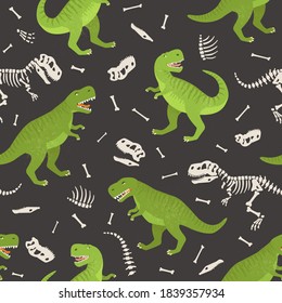 Dinosaur skeleton seamless grunge pattern. Original design with t-rex, dinosaur. print for T-shirts, textiles, wrapping paper, web.